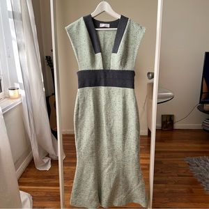 leo & lin midi tweed green blue dress cotton size 10 CL